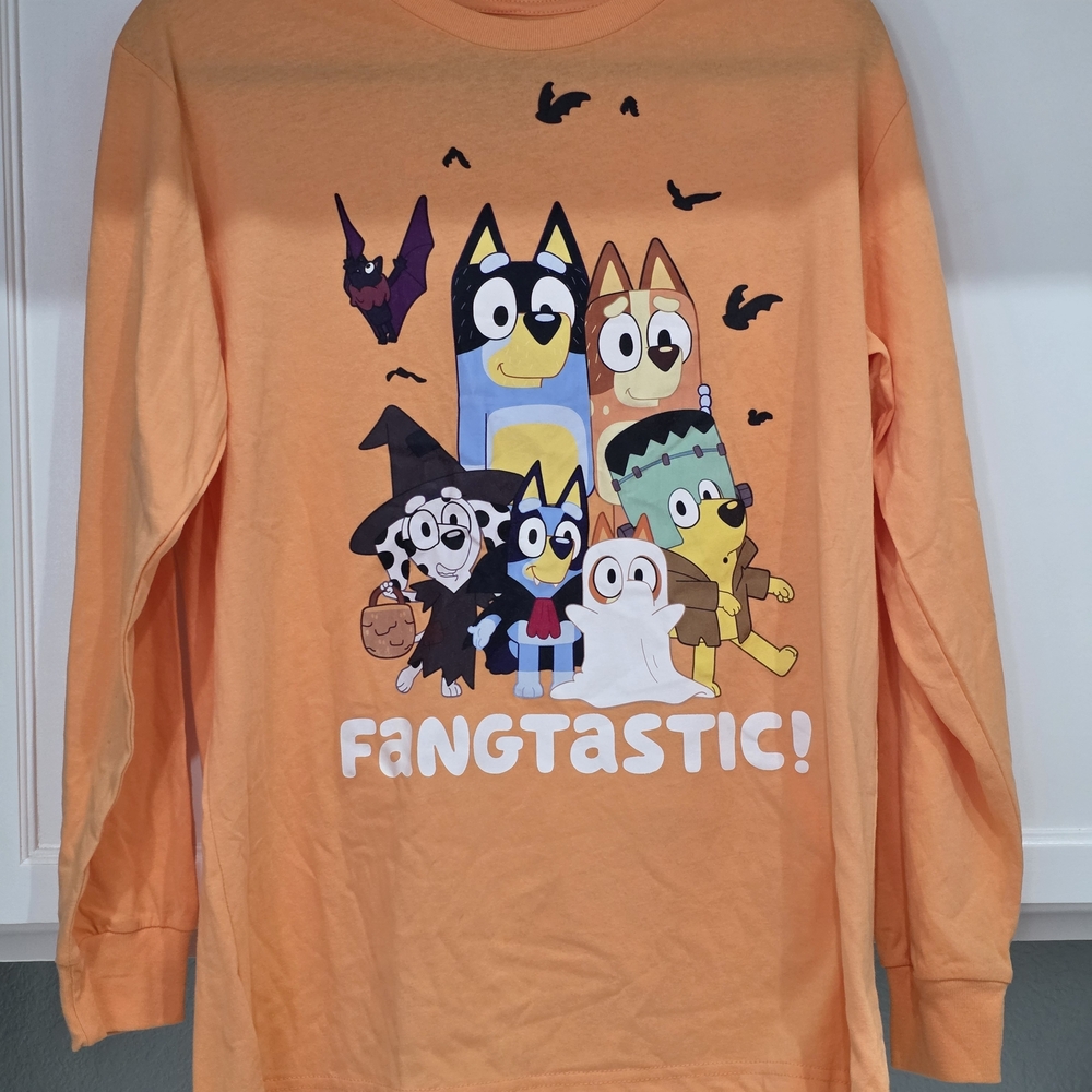 NWOT Mens Bluey Halloween Fangtastic Orange Long Sleeve Shirt Size Medium